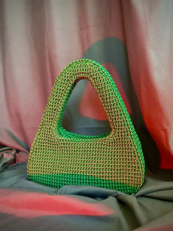Green women one piece handbag, vegan crossbody, top handle, small purse, crochet clutch, shoulder bag, casual wear