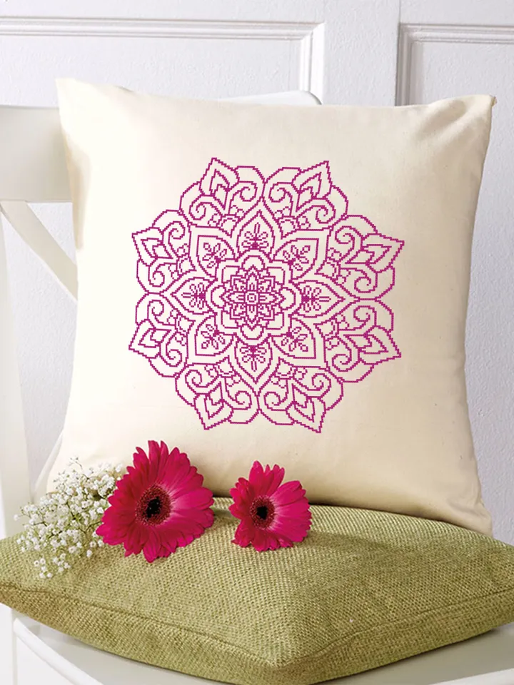 Mandala cross stitch pattern download PDF, Easy floral ornament cross stitch chart, Monochrome cross stitch, Mandala hand embroidery #M84