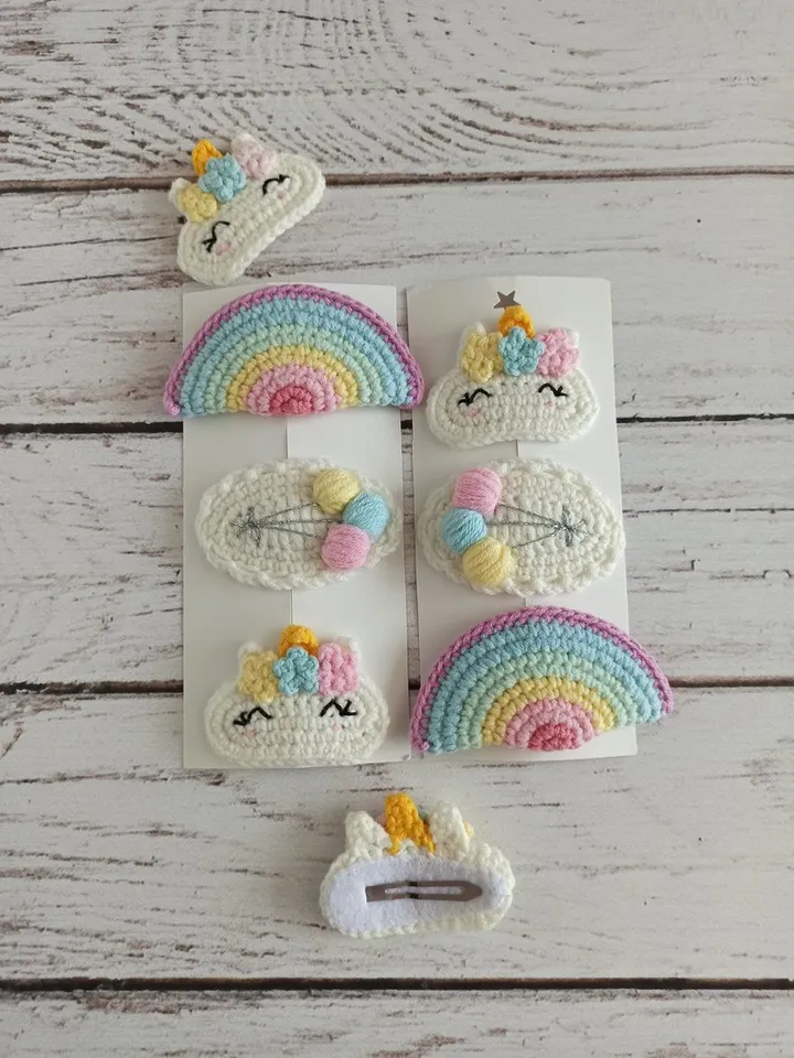 Children hairpin unicorn ,hair ornament rainbow ,crochet hairpin for girl,