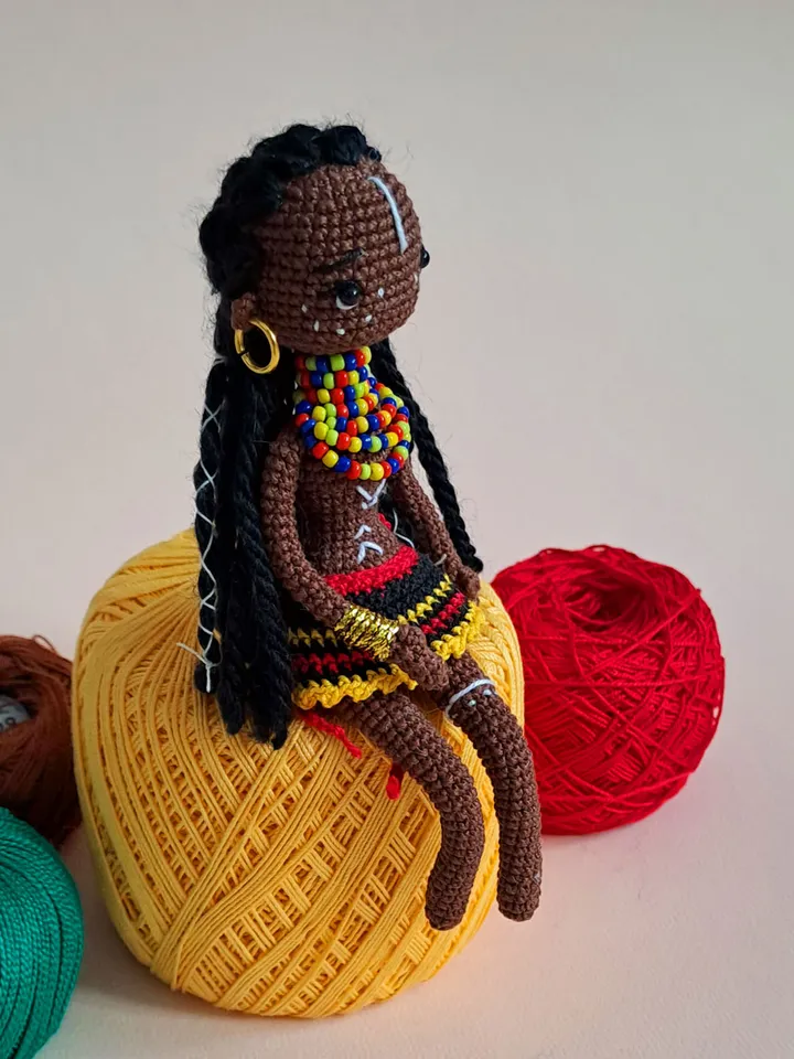 Crochet African doll, Handmade Doll. National African doll. miniature Black crochet doll