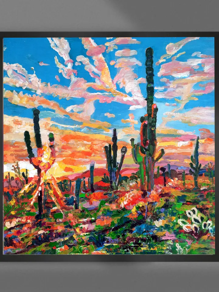 Sonoran Desert Original Oil Painting Impasto Oil on Canvas