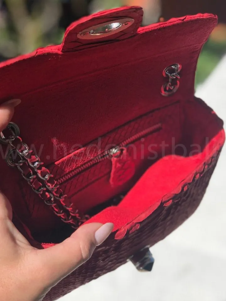 Genuine Python Skin red summer small bag| Adjustable Chain Classy Elegant Bright Classy Crossbody Small Lady Summer Purse | Gift for her