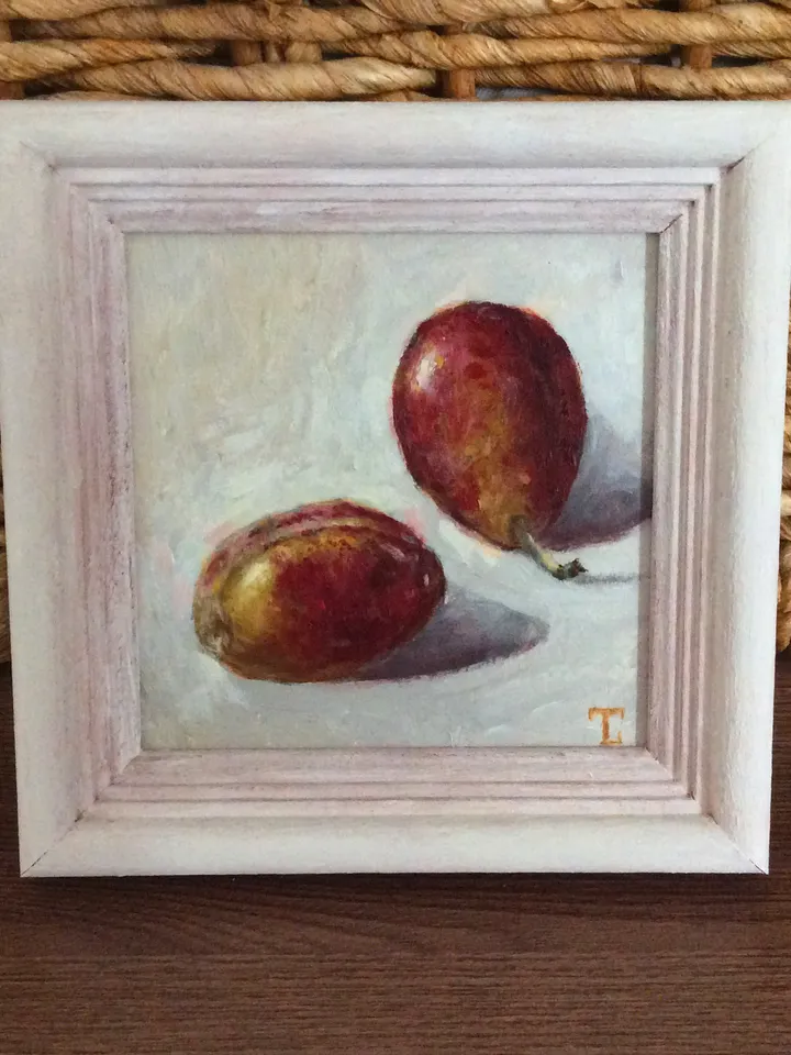 "Plums" oil small painting fruit stilllife original wall art picture artwork