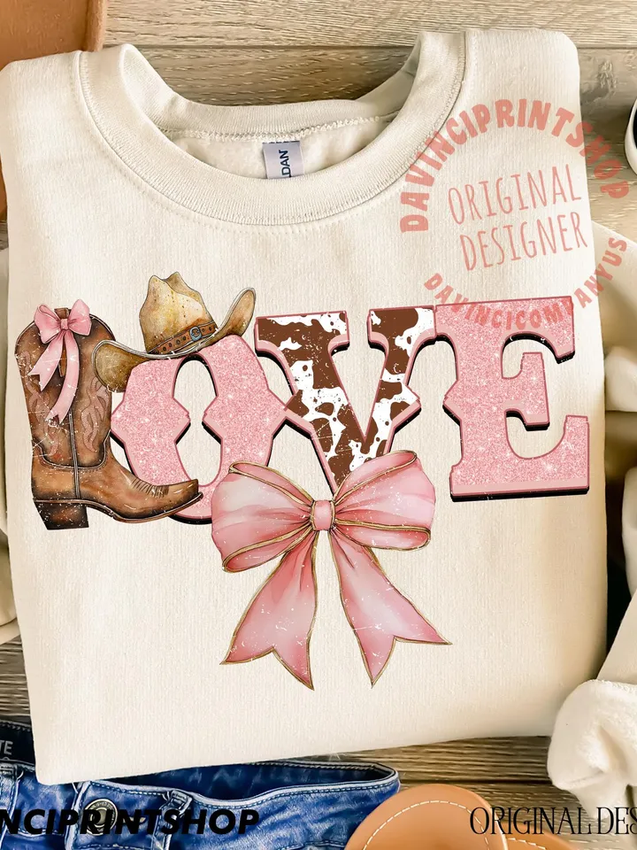 Love Western Png file, Western Valentines png, Love png, Love clipart, Cowgirl Valentines png, Western png, Valentines png, Coquette bow png