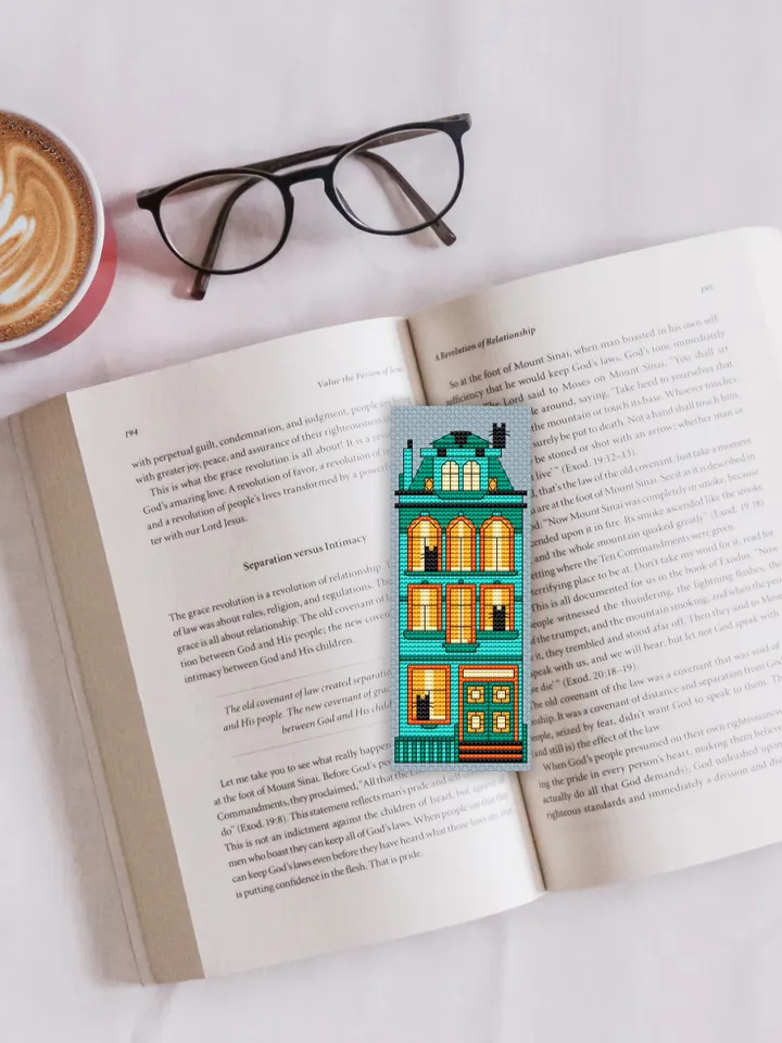 Cross stitch bookmark pattern Cat Mansion