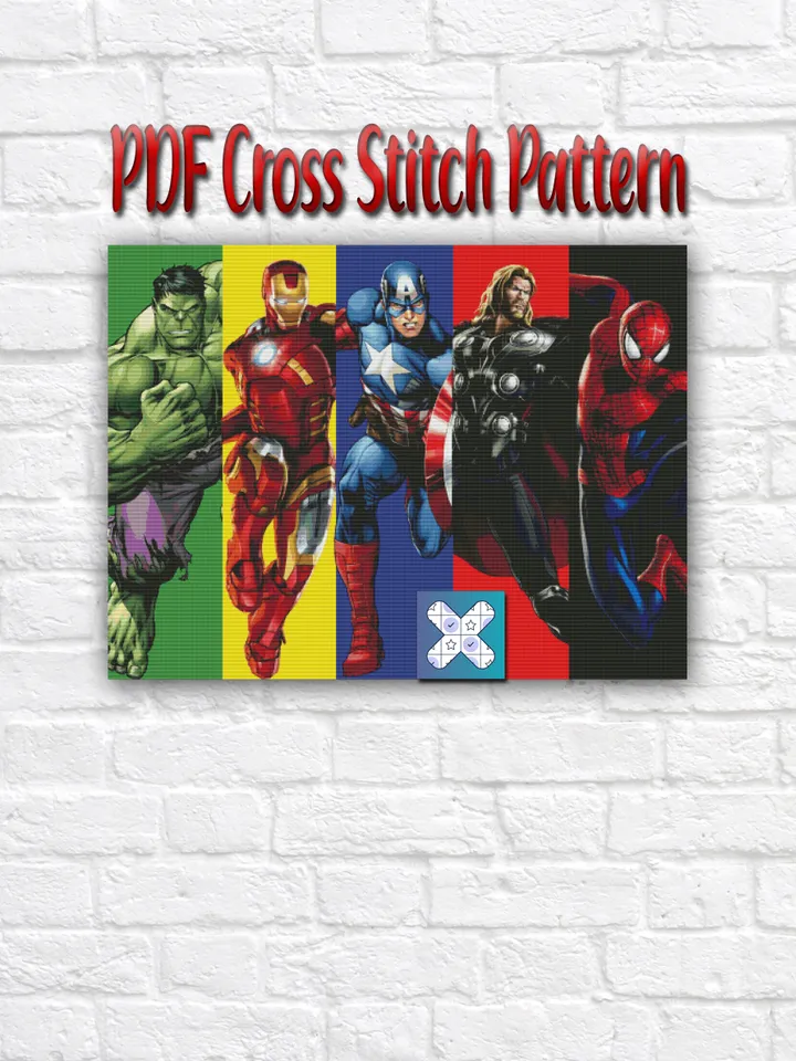 Marvel Cross Stitch Pattern / Avengers Cross Stitch Pattern / Iron Man Hulk Thor Spider Man Counted Printable PDF Chart