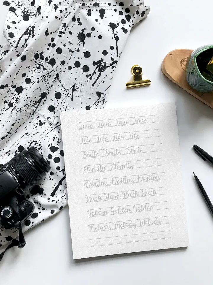 Digital Calligraphy Worksheets with Fine Brush Pen - 21 Pages