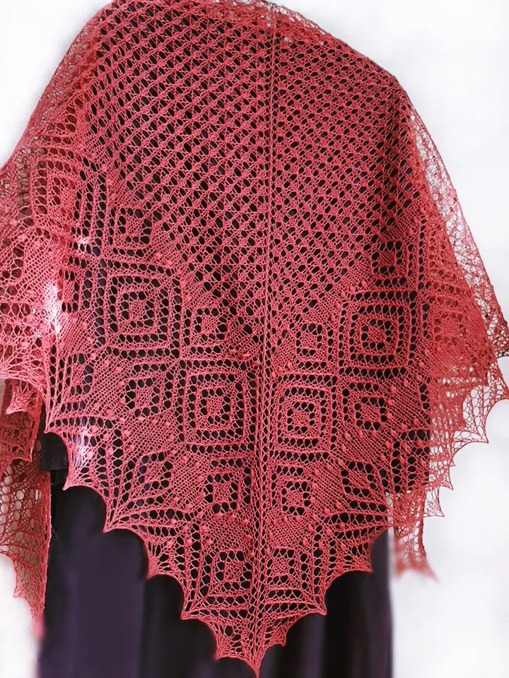 Knitting Pattern for Shawl with Lace and Nupps Stitches
