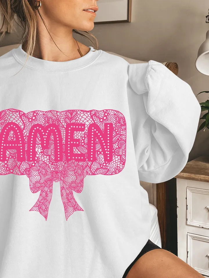 Amen White Lace Bow png, easter png, Lace Coquette Bow png, Spring png, Lace bow easter png, Faux Embroidery Girly, bible verses easter png