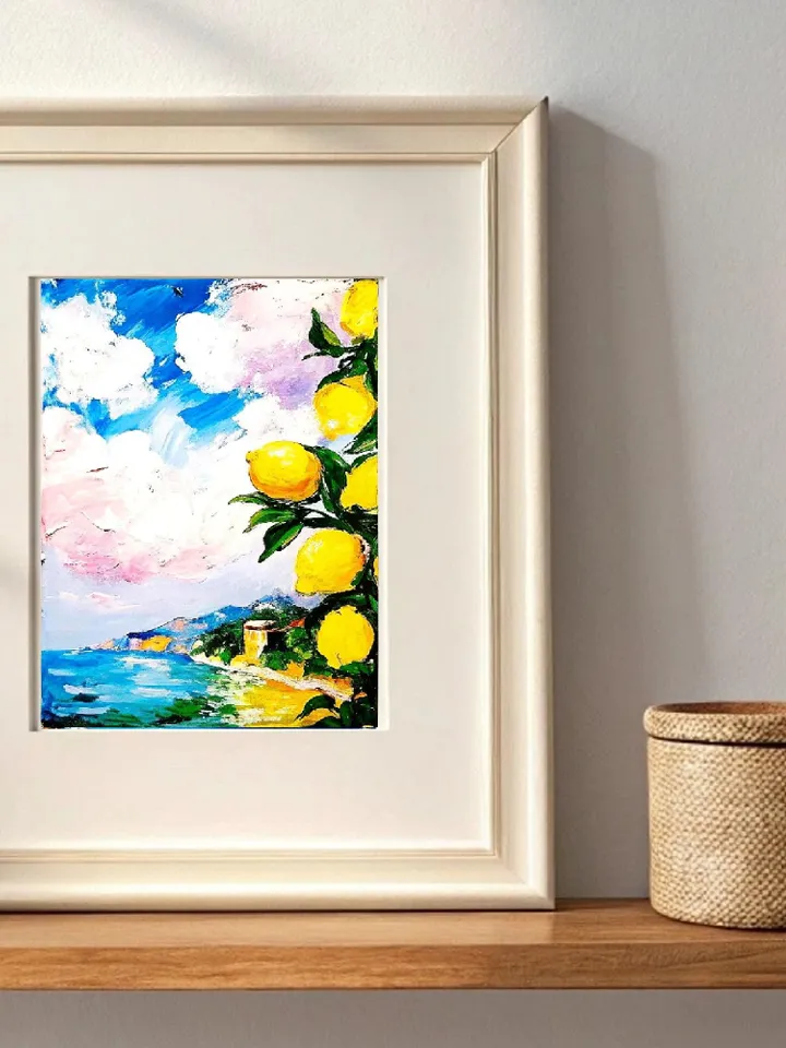 Lemon Tree Painting Courtyard Original Art Impasto Oil Painting Italian Landscape mall Art Unique Original Oil Painting Modern Art 7x5