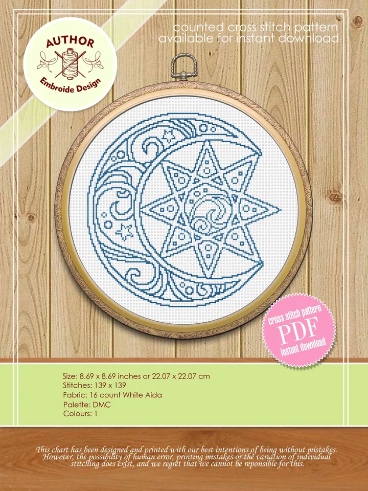 Mandala set cross stitch pattern download PDF, Christmas moon cross stitch chart, Mandala digital PDF, Monochrome mandala embroidery #S18