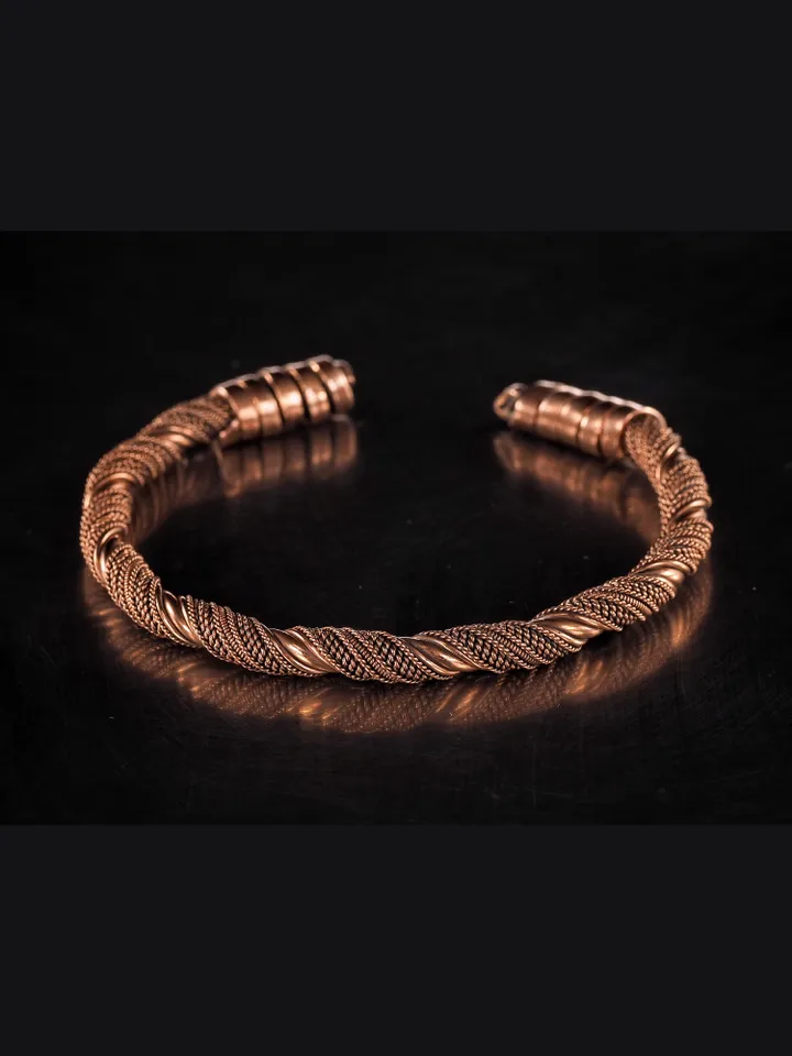 Woven copper wire cuff bracelet Antique style handcrafted copper jewelry