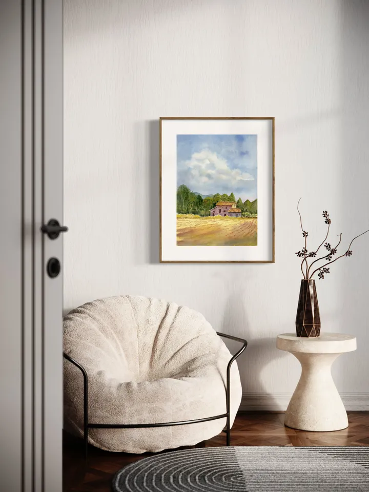 Landscape Barn French Provence Wall Art, Rustic Farmhouse Art, Country Home Decor, Barn Painting, Tuscany Painting Print