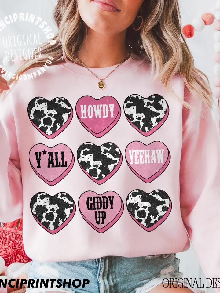 Valentines Candy Heart Png, Western Valentines Png, Cow Print Valentines png, Western Hearts Png, Retro Valentine Png, Heart Png, Western