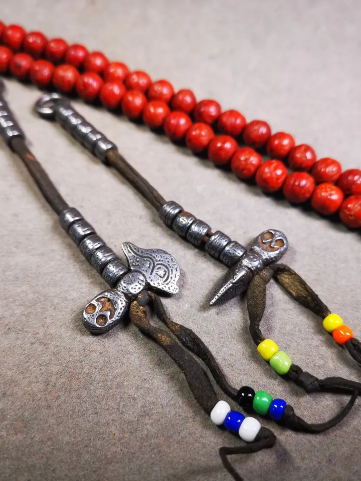 Gandhanra Handmade Tibetan Buddhist Mala Counters,Prayer Bead Counters,with Skull Kartika and Kila Pendant,Made of Cold Iron