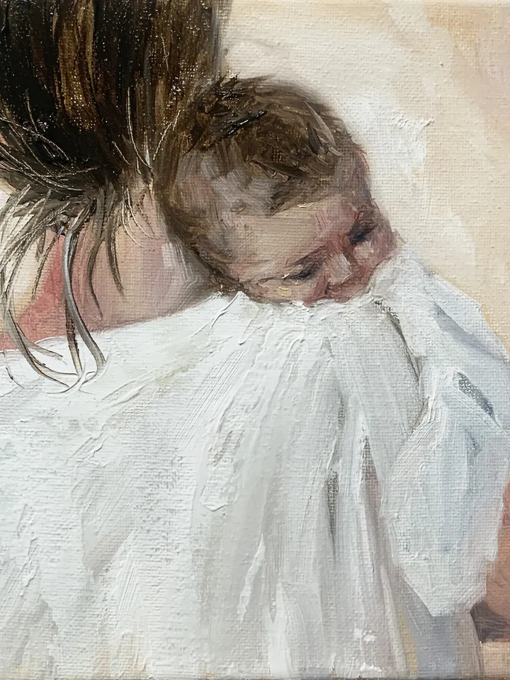 Mother and Baby Oil Painting – Original Art on Canvas 8x8 inch