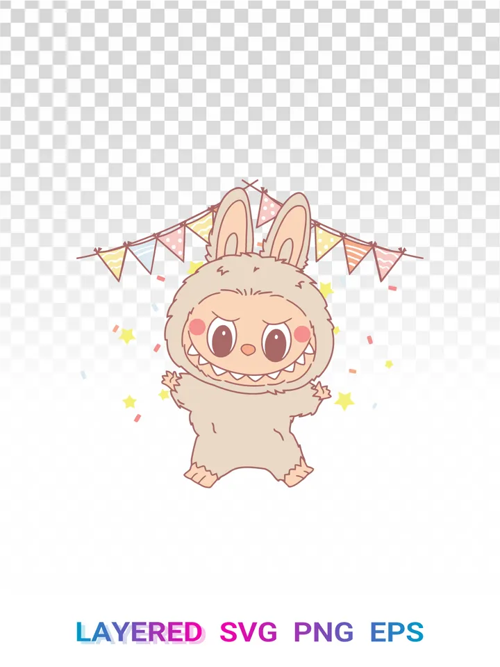 Labubu Party PNG SVG, Birthday Bunting Kawaii Celebration