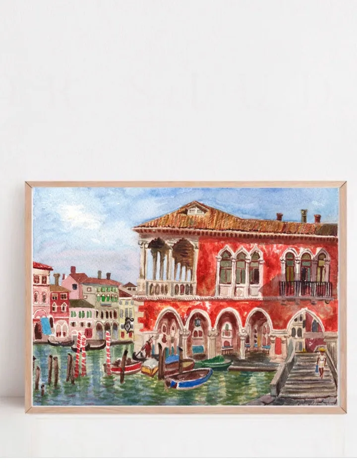 Venice Wall Art Handmade Print Venetian Landscape Travel Painting Venice Canal Italy Art Italian Art Work Watercolor Landscape Travel Art