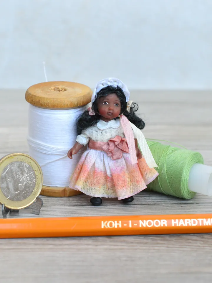 Miniature doll in 24th scales. Handmade doll toy. Miniature for dollhouse.