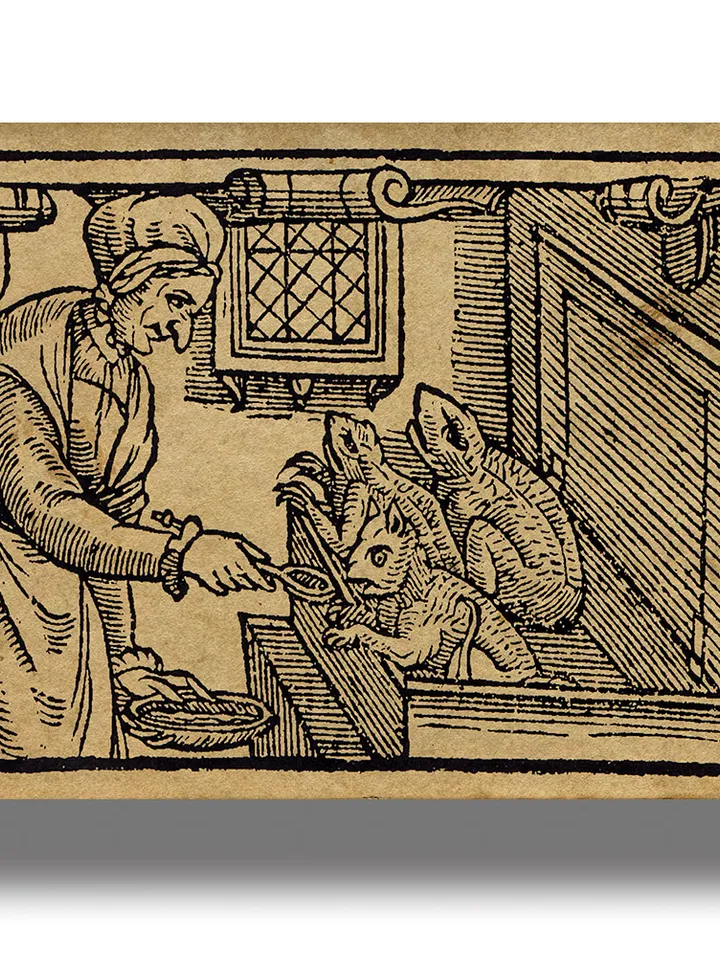 A witch feeding demonic imps.