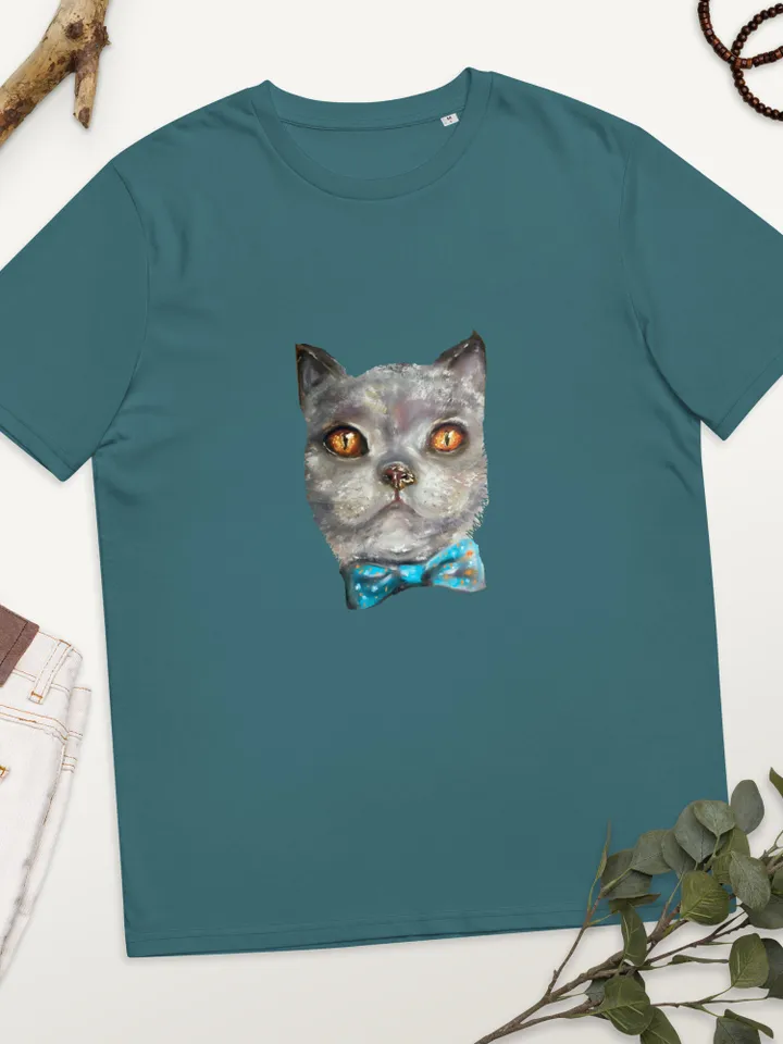 Cat in a bow tie Unisex organic cotton t-shirt made with my original soft pastel painting,funny animals t shirt gifts.