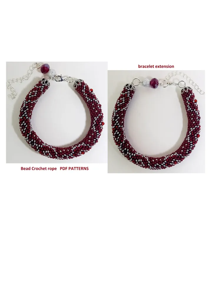 Bead crochet rope patterns for beading «Rubie» necklace and bracelet. PDF patterns, Instant Digital Download