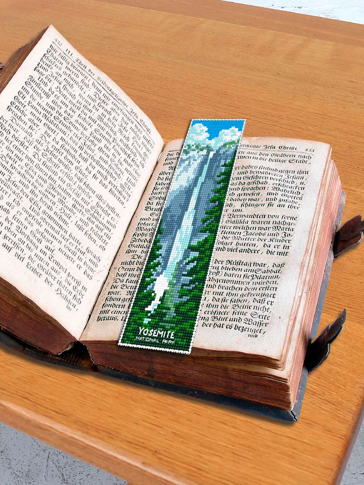 Yosemite National park bookmark cross stitch pattern PDF download Nature cross stitch chart, Digital bookmark pattern PDF, Waterfall #B170
