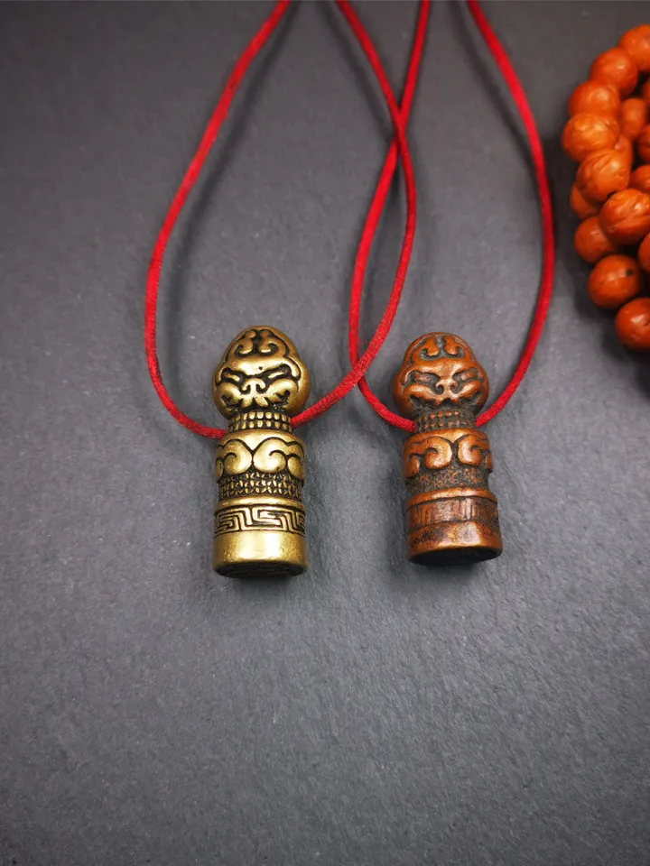 Gandhanra Vintage Tibetan Stamp Seal,Snow Lion Shape,Auspiious Meaning, Hand Crafted Amulet Pendant,