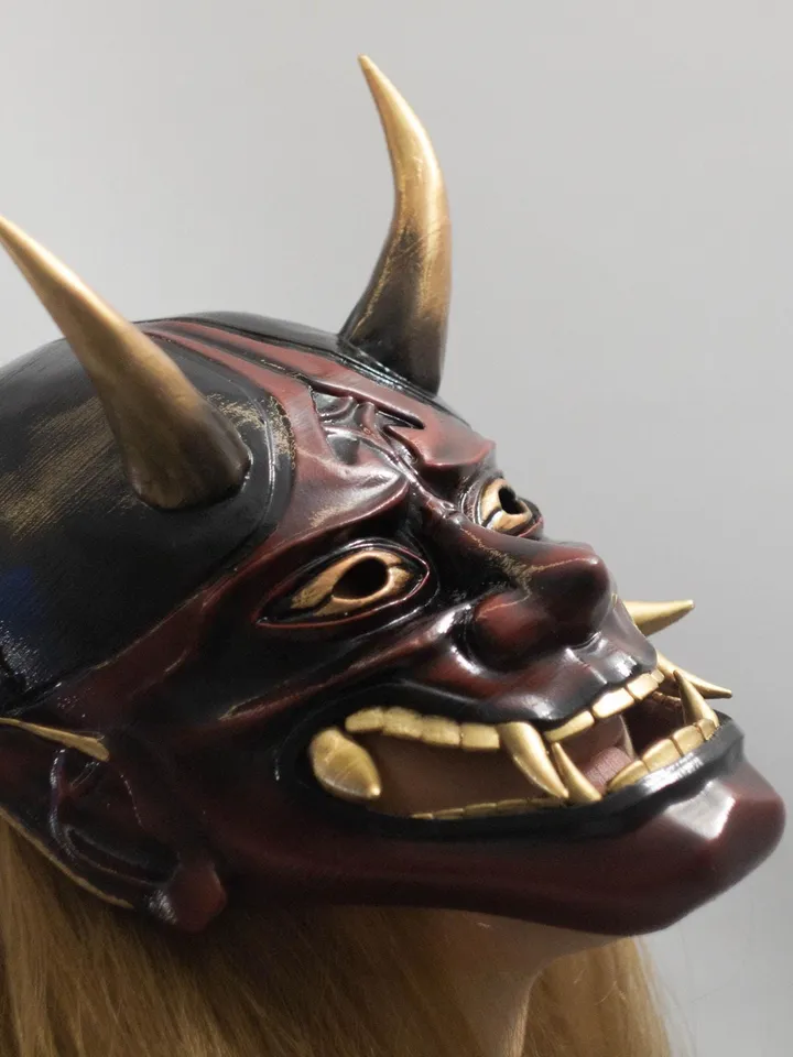 Hannya Mask, Traditional Japanese Hannya Mask, red oni mask, tengu mask, kabuki mask, japanese demon mask, japanese theater, demon mask
