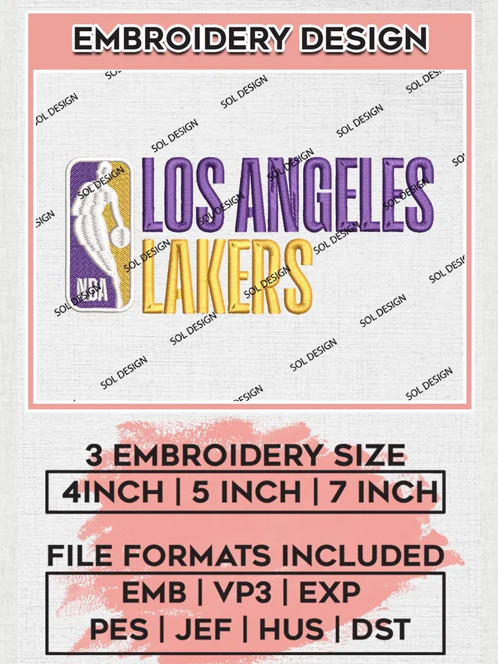 Los Angeles Lakers Embroidery Designs, NBA Lakers Embroidery Design Files, NBA Lakers, Machine Embroidery Pattern, Digital Download