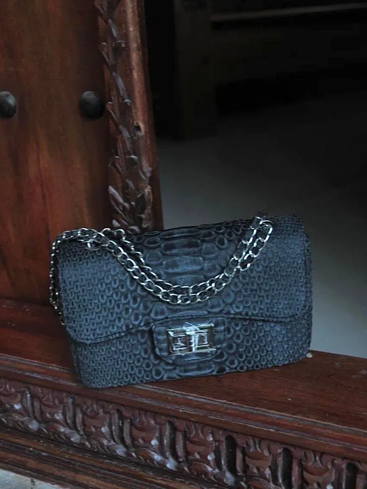 Genuine python skin adjustable chain crossbody black women classy MINI bag, classy evening bag, leather small grey bag, everyday purse