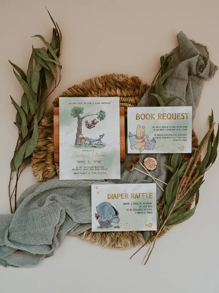 Classic Winnie Pooh Baby Shower Invitation Set; Neutral Baby Shower Template; Wizard Baby Shower Invite; Honey Bear Invite; Winnie Pooh wp9