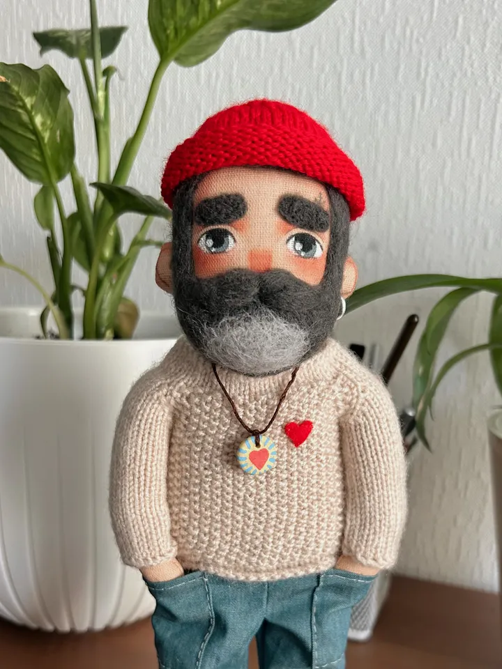 Textile doll sailor with gray beard