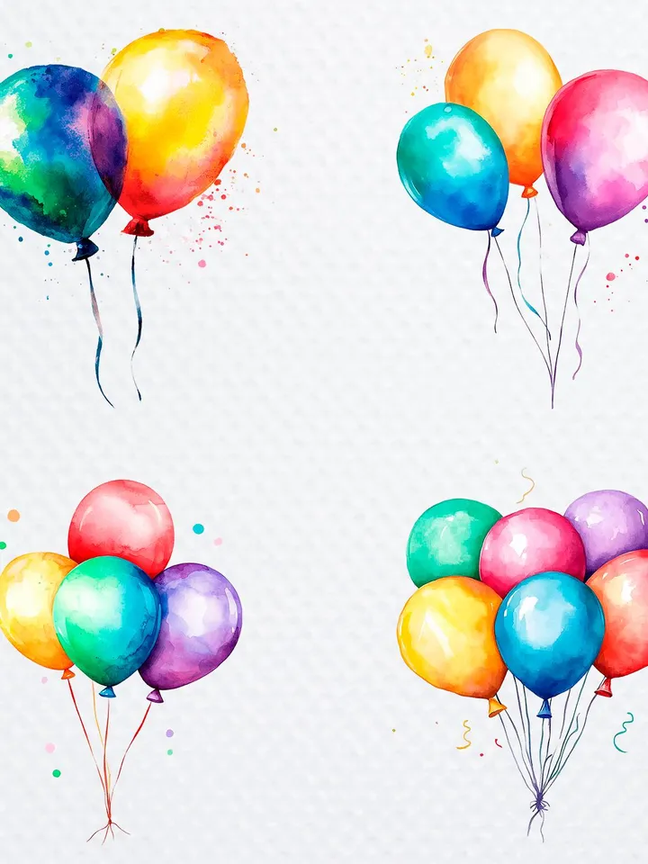 10 Party Balloons Bundle, Coloured Balloons Printable Watercolor PNG Clipart for sublimation, High Quality, Digital download, Paper crafts