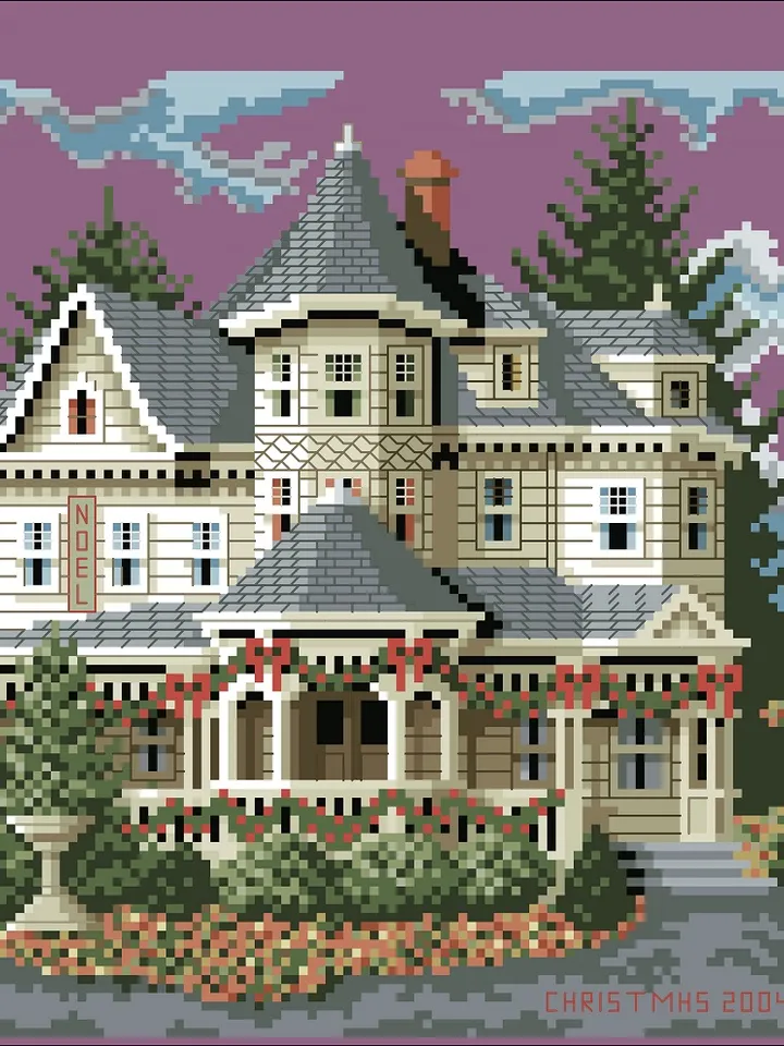Vintage Cross Stitch Pattern Victorian House Counted Digital Download PDF