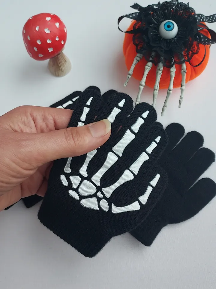 Halloween skeleton gloves for kids, Skeleton costume, Glow in de dark, Teenager finger gloves