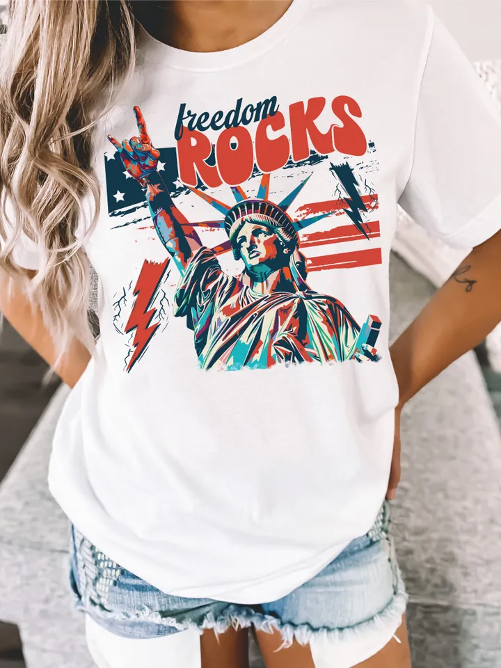 Freedom Rocks Sublimation Design PNG Digital Download Printable Boho Retro 4th of July Independence Day Patriotic Liberty USA