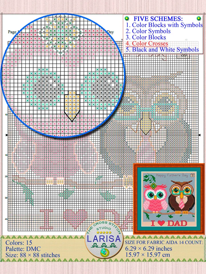 Father’s Day Cross Stitch Pattern | Two owls
