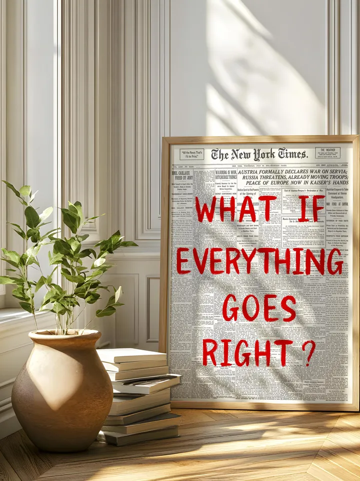 What If everything goes right Retro Newspaper Print, Trendy Wall Art, Typography Poster, Red Aesthetic, Printable Wall Art, Digital Print