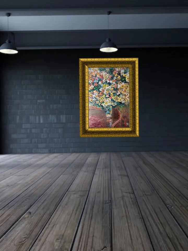 Colourful bouquet of flowers in a vase,one of a kind,impressionistic textured impasto oil painting on 3d stretched canvas,wall decoration.