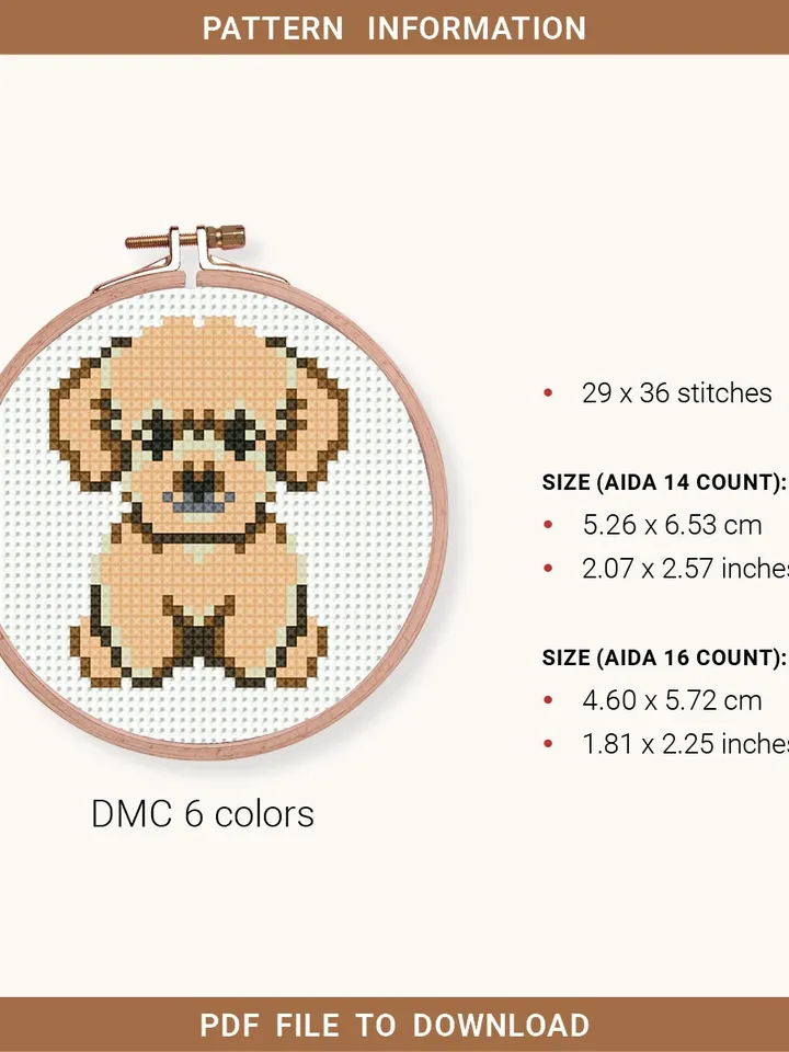 Mini Poodle breed Cross stitch pattern, tiny dog, contemporary pet, animal, beginner counted, modern chart, DIY, embroidery, instant PDF