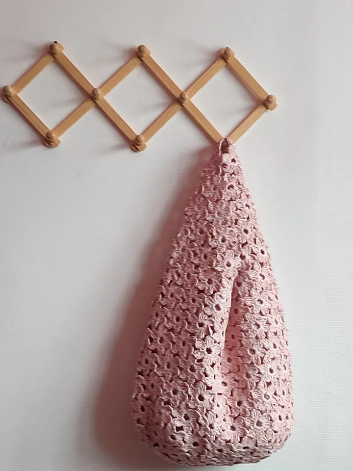 Pink Raffia Crochet Bag - Large Boho Purse for Women
