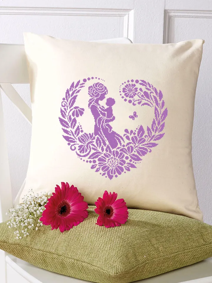 Silhouette mother baby cross stitch pattern PDF download Floral heart cross stitch chart, Monochrome pattern digital, Mothers day gift #O20