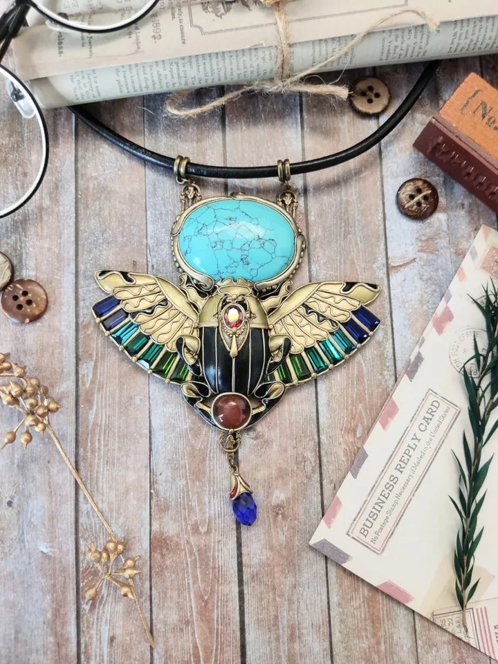 Scarab necklace with turquoise