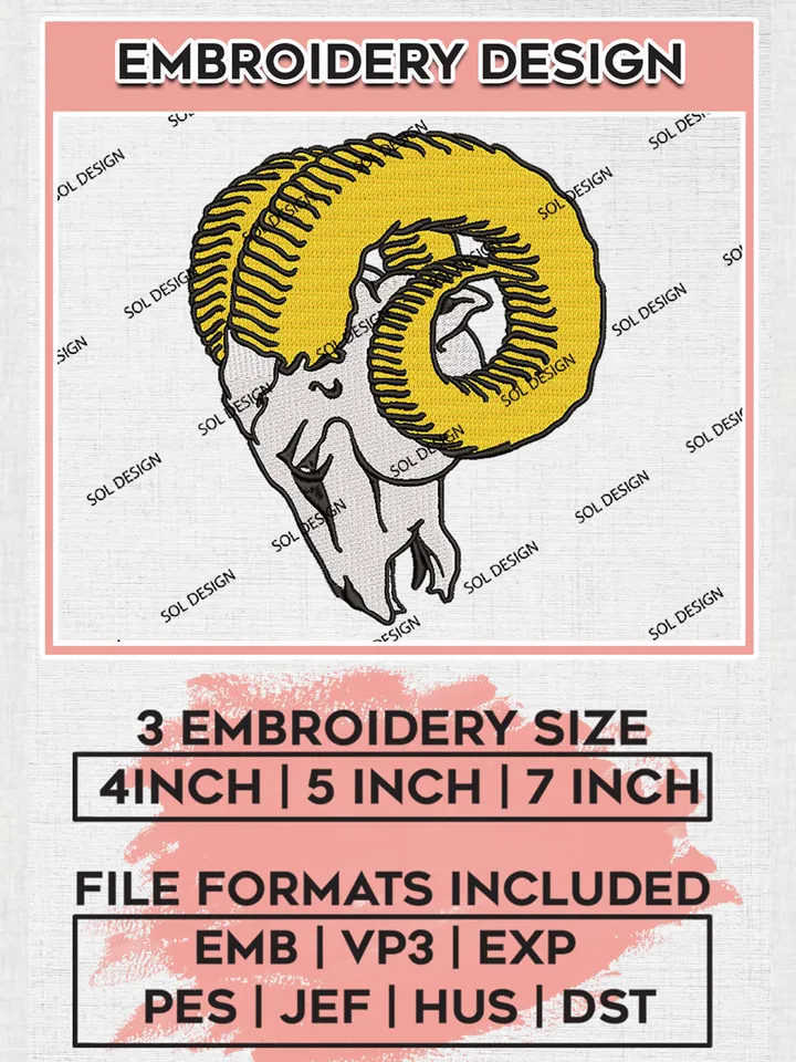 Los Angeles Rams Embroidery Designs, NFL Rams Embroidery Designs, NFL Embroidery Designs, NFL Los Angeles Rams Machine Embroidery Design, Digital Download