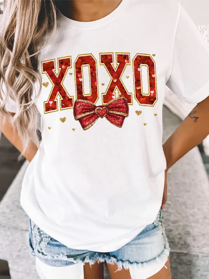 Valentine XOXO Coquette Sparkly Glitter Png, Valentines Day Shirt Design, Valentines Day PNG, Xoxo PNG, Red Faux Sequins Valentines Png