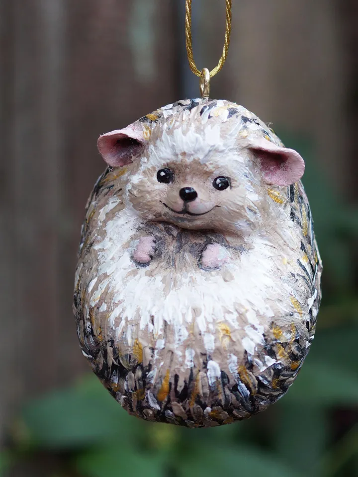 Spun cotton hedgehog ornament, cute hedgehog, made to order