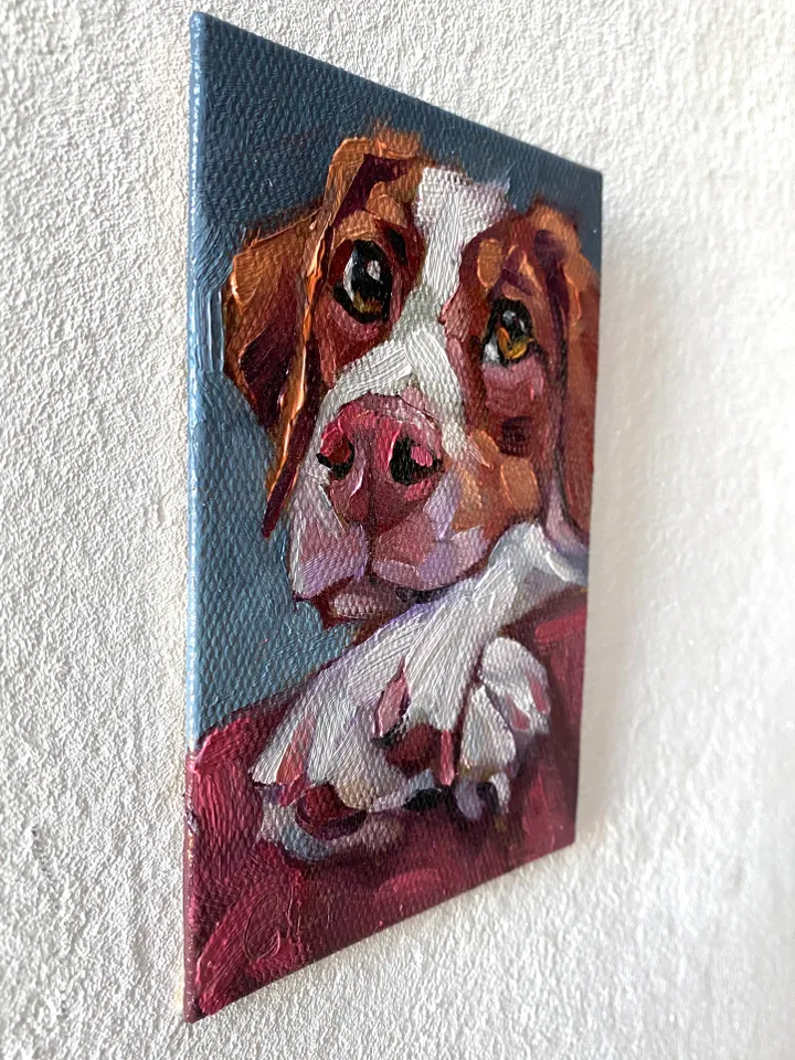 Dog oil painting original, Pet portrait artwork, Animal miniature wall art 4x6