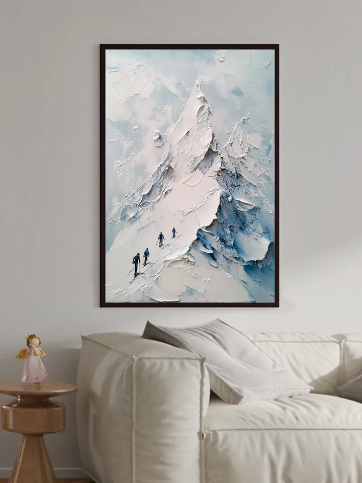 Impasto Mountain Painting, Skiing Art, Textured Landscape Art, Winter Mountain Scene, 3D Wall Art, Snow Art, Original Painting, Office Decor