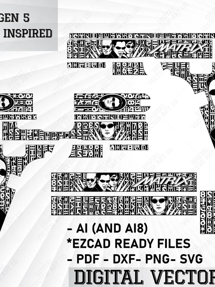 Matrix Style Inspired Gun Vector Engraving Design - Glock 19 Gen 5 SVG | EZCAD Ready Svg | Laser Cutting File | Glock digital download |
